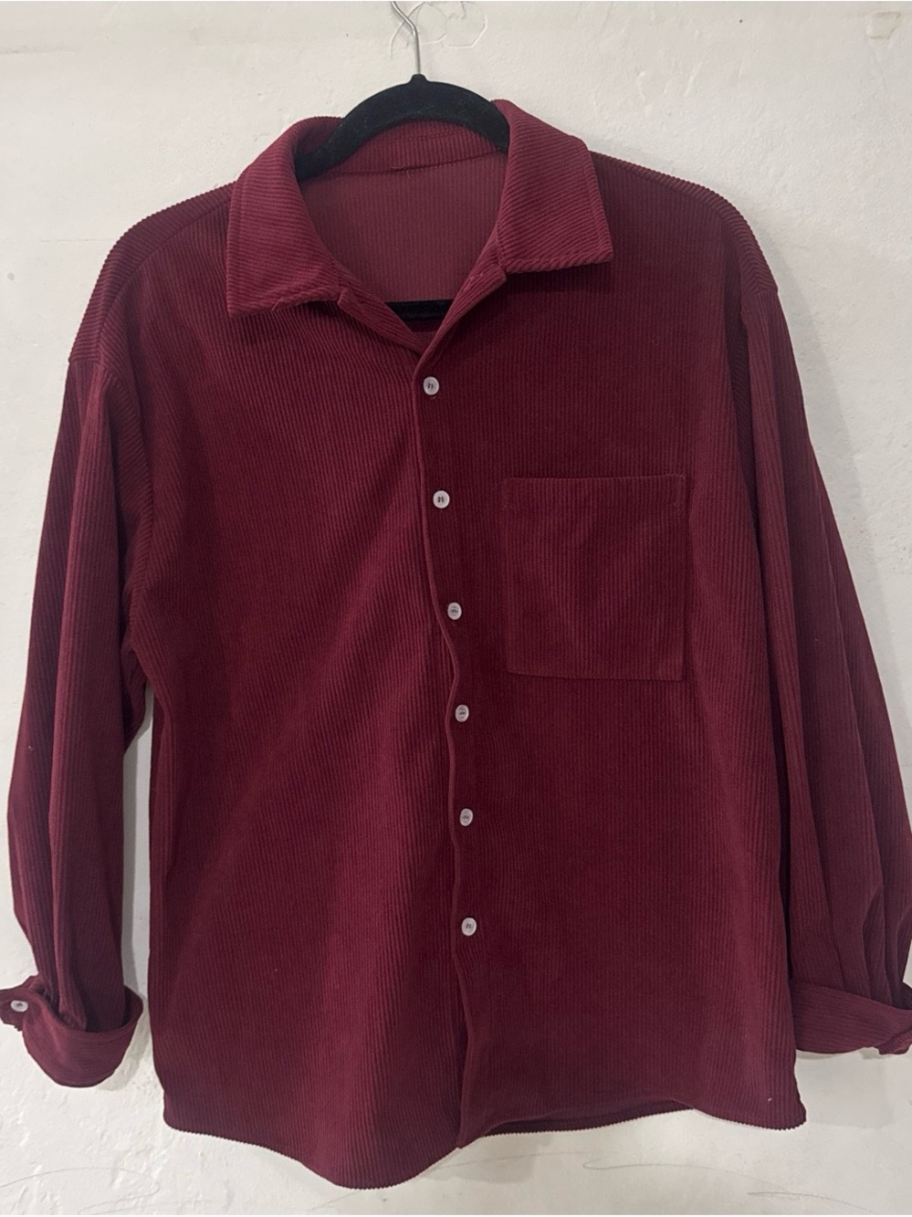 & Other Stories Men's Corduroy Button-Down Shirt in Burgundy